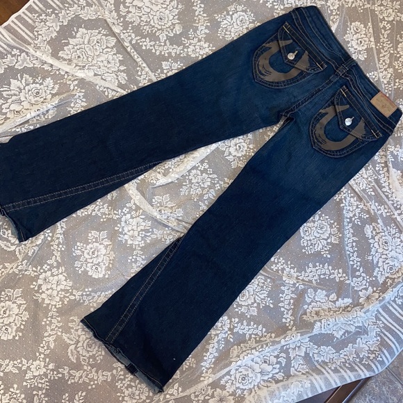 Y2K True Religion Women’s Denim Jeans LARGE LOGO BACK FLAP POCKETS STITCHING 31 - Picture 3 of 16